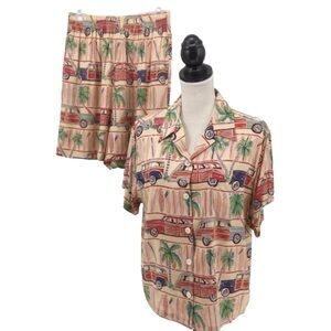 Retro Vintage Weekend Traffic “Surfs Up” Coastal Grandma Vacation Short Set Sz L